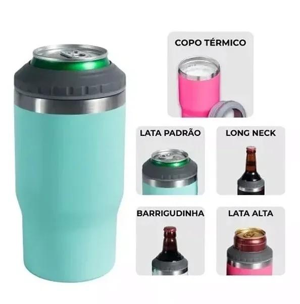 Copo Térmico 400ml 5 opção em 1 Latinha Barrigudinha Long Neck Lata Alta Com abridor Porta Cerveja Garrafa