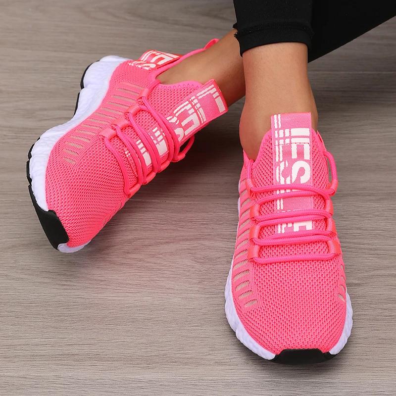 Sapatos esportivos femininos malha leve sola macia cinta de jogging respirável moda esportes caminhada casual tênis sapatos planos para homem