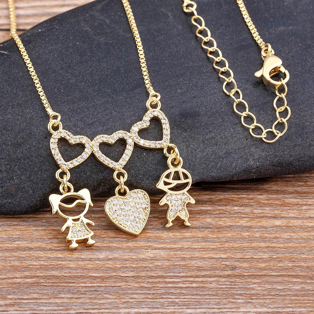 Nidin venda quente personalizado menino menina coração zircão pingente colar feminino crianças família aniversário jóias presente do dia das mães