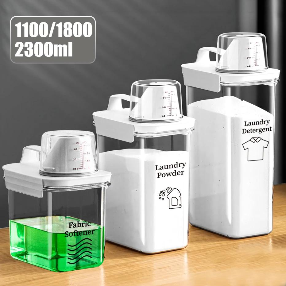 Dispensador de detergente para roupas recarregável, tanque vazio para amaciante de pó, recipiente de armazenamento de lixívia com etiquetas, 1100/1800/2300ml