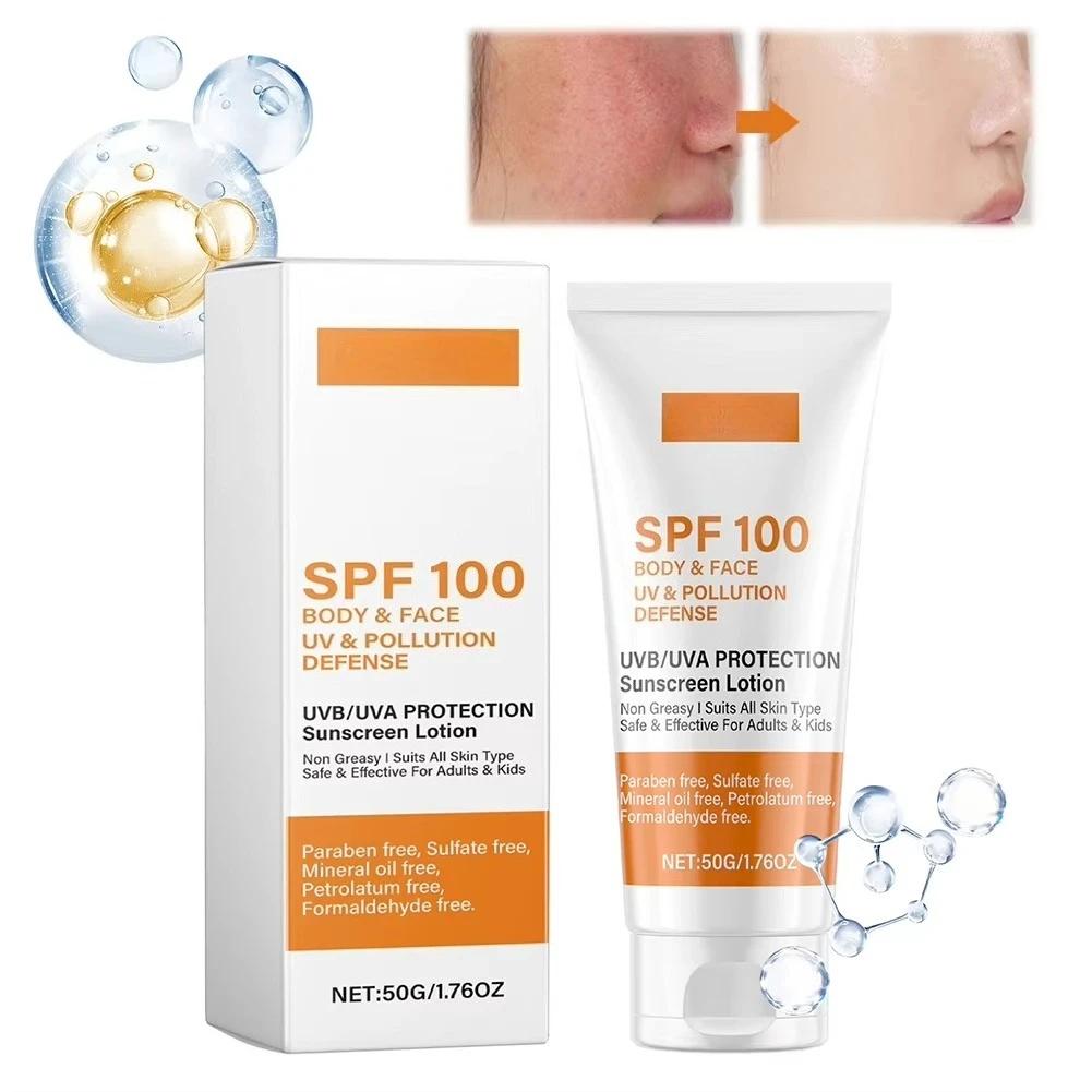 Protetor solar facial e corporal, não gorduroso, spf 100 +, protetor solar facial, proteção uva e uvb, creme protetor solar, antienvelhecimento para praia de verão