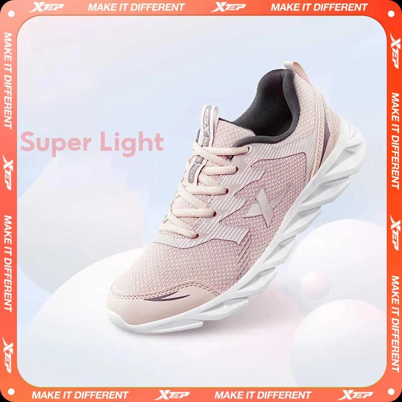 Xtep tênis de corrida antiderrapante macio sapatos esportivos femininos couro superior absorção de choque tênis femininos para mulher 879318110073