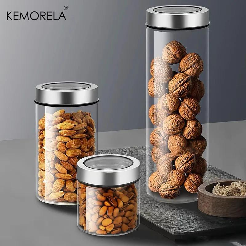 Vidro Transparente Frasco Selado com Tampa, Criativo Recipiente Cilíndrico, Adequado para Cereais de Aveia e Lanche, Armazenamento De Café, do agregado familiar
