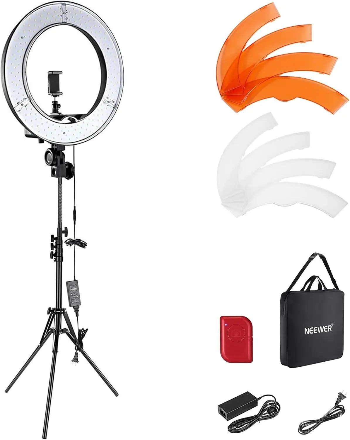 Kit de Luz de Anel NEEWER de 18 polegadas 55W 5600K LED Profissional com Suporte e Suporte para Telefone, Tubo Flexível para Iluminação de Vídeo e Fotografia