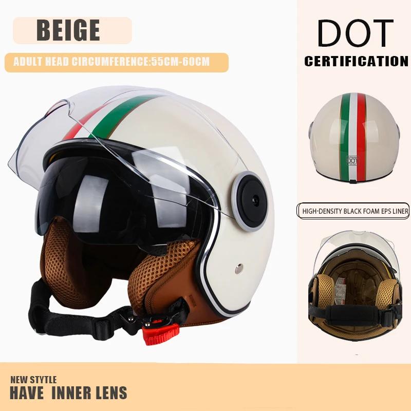 Capacete de motocicleta vintage certificado DOT para homens e mulheres, rosto aberto, capacete retro 3/4, capacete de cruzeiro