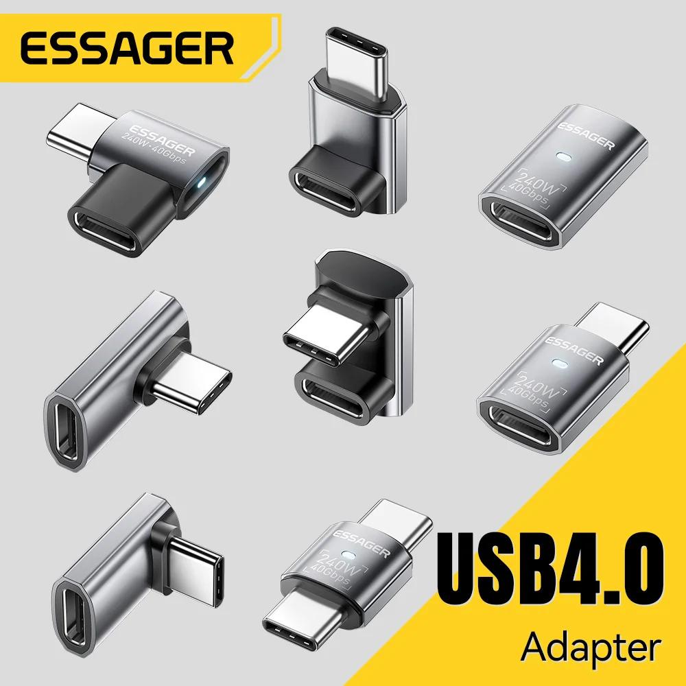 Essager usb4.0 40gbps otg adaptador 240w conversor de carregamento rápido 90 graus usb tipo c adaptador de dados para telefone macbook portátil 8k60hz