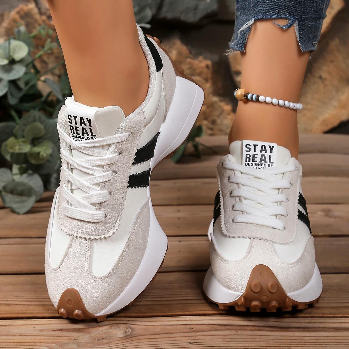 Moda novo estilo elegante rendas até sapatos casuais femininos primavera/outono dedo do pé redondo sola grossa anti deslizamento sapatos esportivos confortáveis