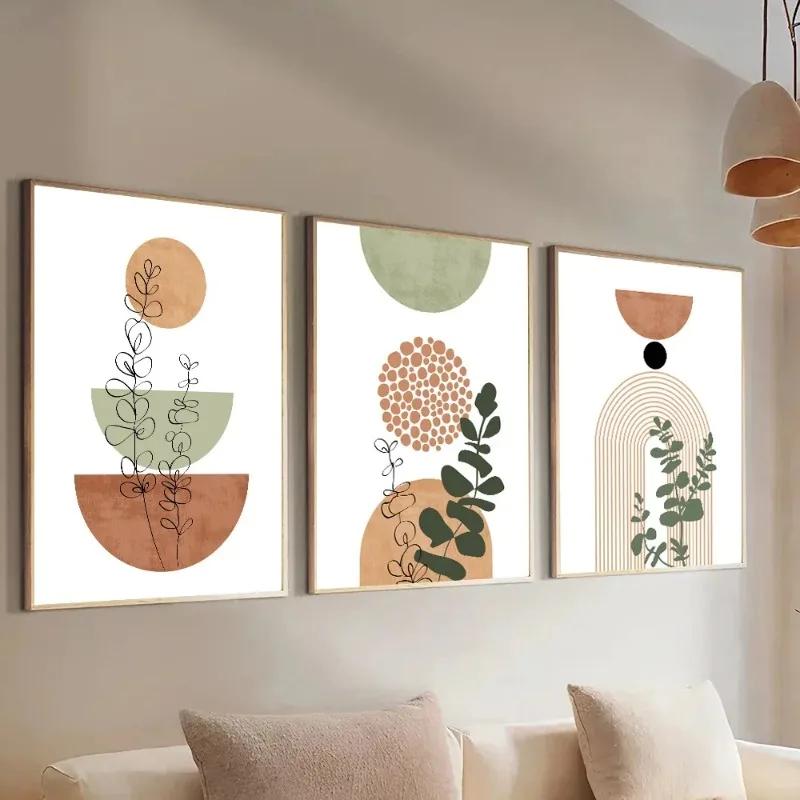 3 pçs moderno boho forma abstrata planta cartaz impressão meados do século estilo boêmio geometria arte botânica pintura decoração da parede imagem