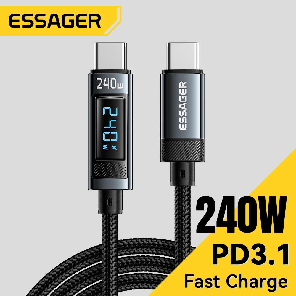 Essager 240w usb tipo c para usb c cabo 100w pd 3.1 fio carregador de carregamento rápido para iphone 15 pro max macbook pro xiaomi samsung