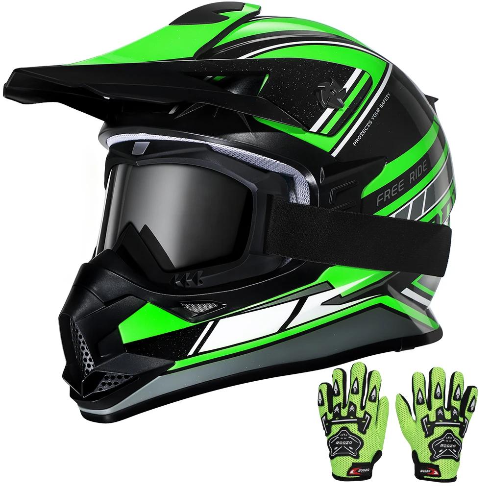 Capacete de Motocross Infantil para Meninos e Meninas, Capacetes de Motocicleta para Quad ATV UTV Dirt Bike, Atende aos Padrões DOT com Óculos e Luvas