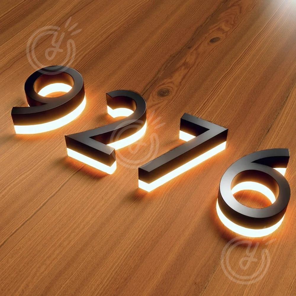 Número de casa retroiluminado LED personalizado ao ar livre para vitrine de negócios à prova d'água iluminado para exibição de sinalização de porta