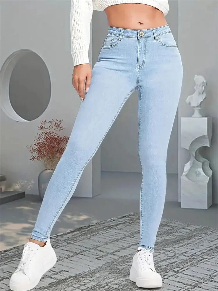 Mulheres estiramento jeans magros senhora fino ajuste lápis jeans meninas leggings perna reta calças jeans azul cinza preto sexy calças compridas