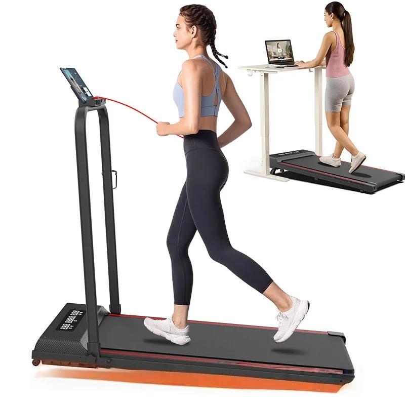 Esteira elétrica dobrável para uso doméstico, pequena máquina de caminhada ultrassilenciosa, equipamento fitness interno com corrimão, esteira plana