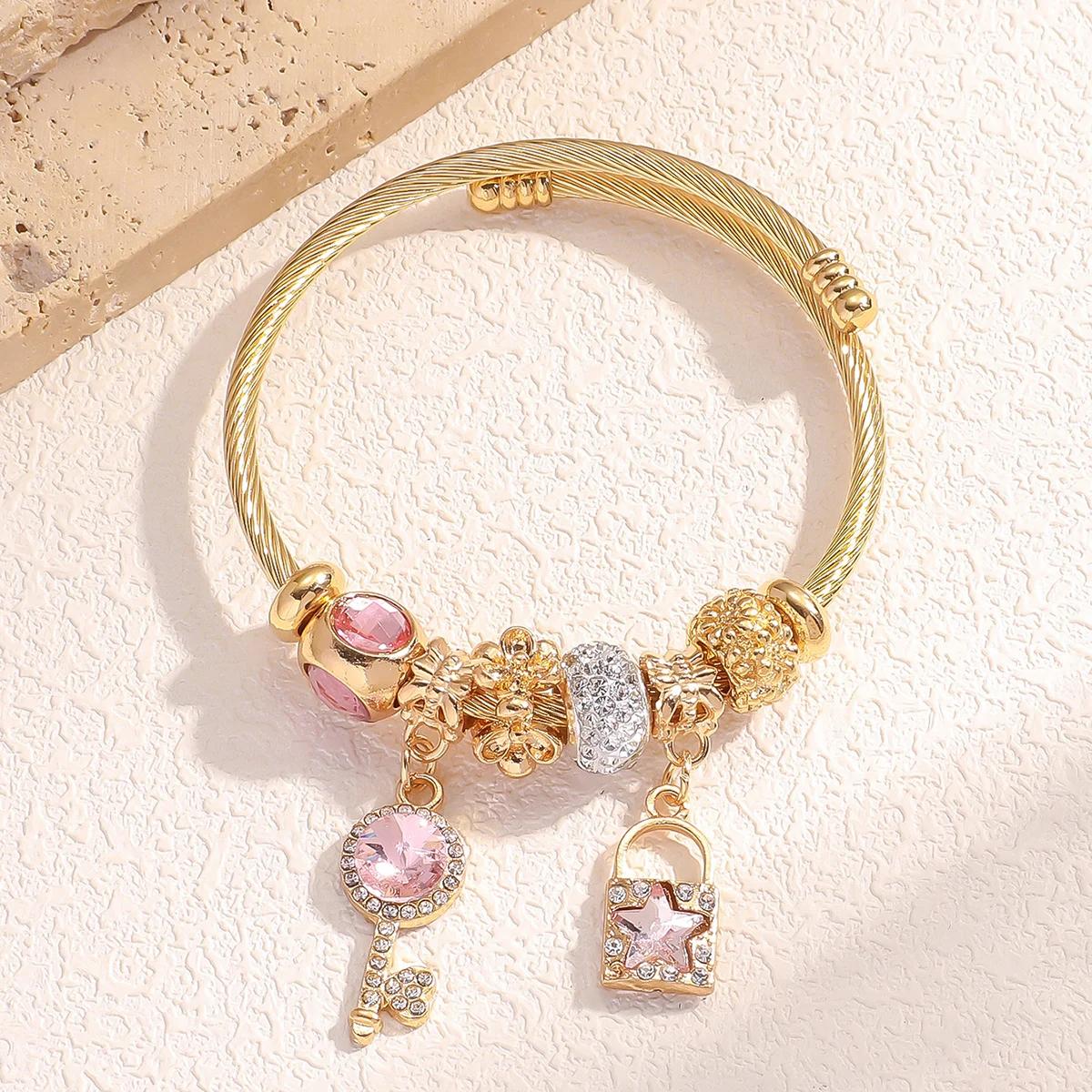 Pan Família Multi Elemento Frisado Pulseira para Mulheres, Pulseira de Fechadura, Data, Banquete, Festa, Festival, Presente de Vestir, Moda, 1Pc