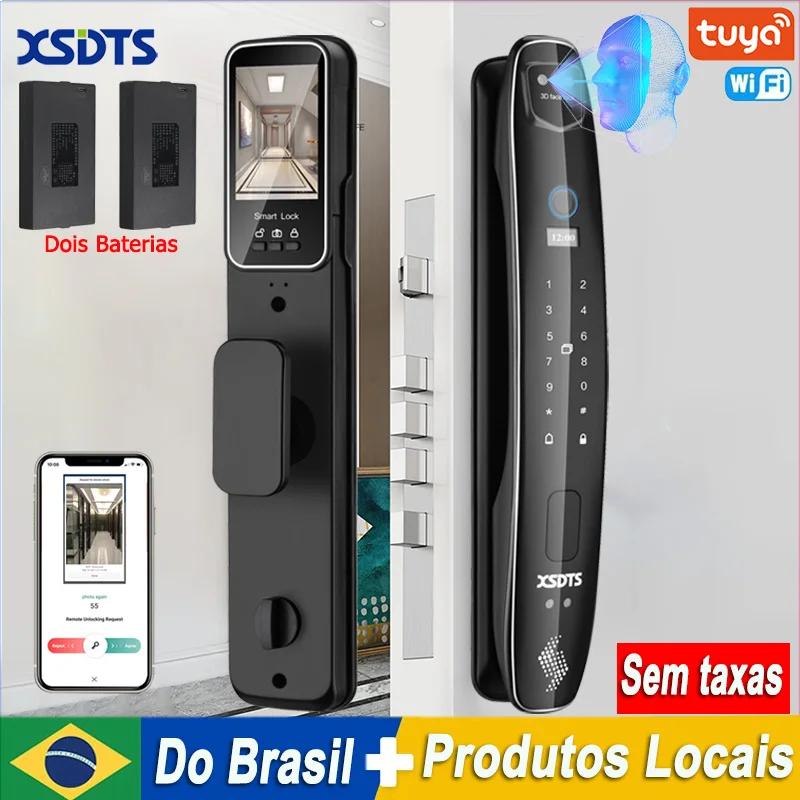 3D Face Smart Door Lock, Monitor De Câmera De Segurança,Tuya Senha De Impressão Digital Inteligente, Biométrico Chave Eletrônica De Desbloqueio