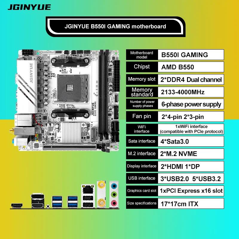 JGINYUE AMD B550 AM4 mini ITX Placa-mãe suporta processadores Ryzen R5 série 4000/5000 DDR4 RAM PCI-E 4.0 B550i GAMING