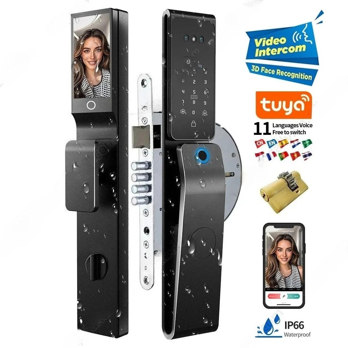 Nova Fechadura Inteligente Tuya 2026 com Reconhecimento Facial 3D e de Palma da Mão, Fechadura Eletrônica Durável, Fechadura Digital à Prova d'Água, Adequada para Europa e Israel
