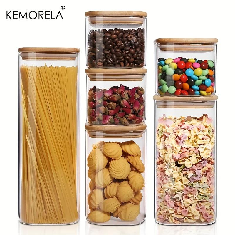 Recipiente de armazenamento de alimentos de vidro quadrado com tampa, recipiente transparente hermético sem bpa para despensa, café, máquina de lavar louça segura, 1 peça