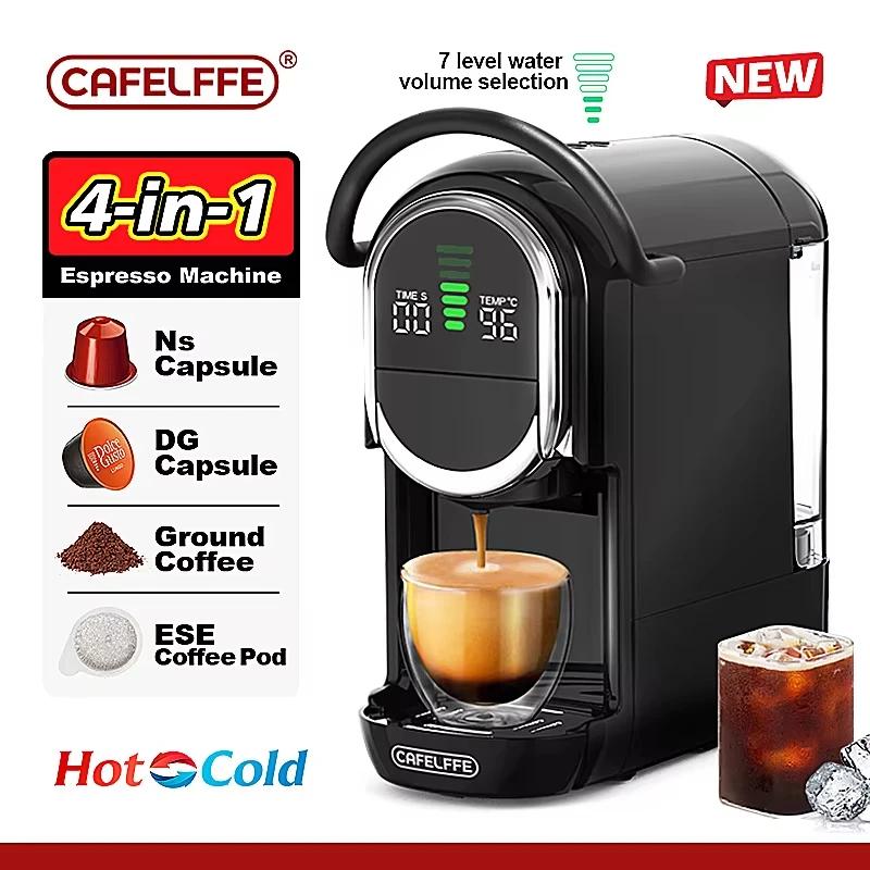 CAFELFFE 4in1 Máquina De Café Cápsula Quente/Frio Múltiplos Espresso Cafeteira Cappuccino Dolce Gusto Nespresso Em Pó 19BAR