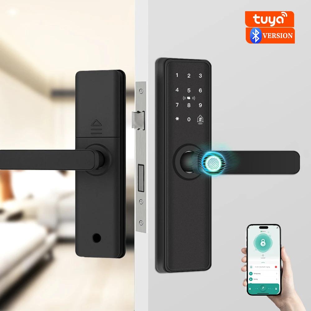 2025 nova fechadura da porta inteligente com bluetooth compatível tuya app fechadura eletrônica digital casa inteligente fechadura da porta de madeira impressão digital