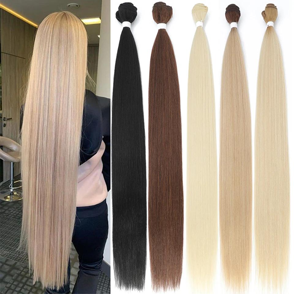 Osso feixes de cabelo reto salão de beleza extensões de cabelo natural fibras falsas super longo sintético yaki tecelagem de cabelo reto completo para terminar