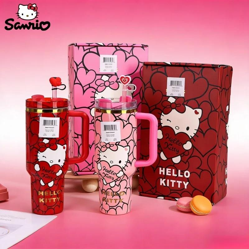 Copo Térmico Sanrio Hello Kitty 40oz com Alça Vermelho Rosa Portátil para Carro Presente Anime para Fãs em Estoque