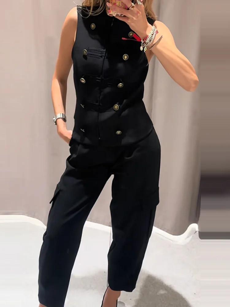 Colete Militar Estilo Napoleão Feminino Preto Sem Mangas Slim Fit Elegante para Escritório e Festas Roupa Casual Vintage para Trabalho