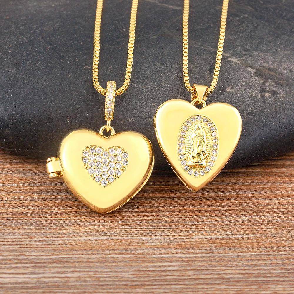 Nidin moda banhado a ouro forma de coração virgem maria openable colares para mulheres mãe cz cristal corrente gargantilha festa jóias presente
