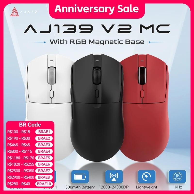 Mouse Gamer Sem Fio AJAZZ AJ139 V2 MC/AJ139 PRO com Sensor PAW3311/PAW3395 12000DPI/26000DPI 500mAh Bluetooth para PC