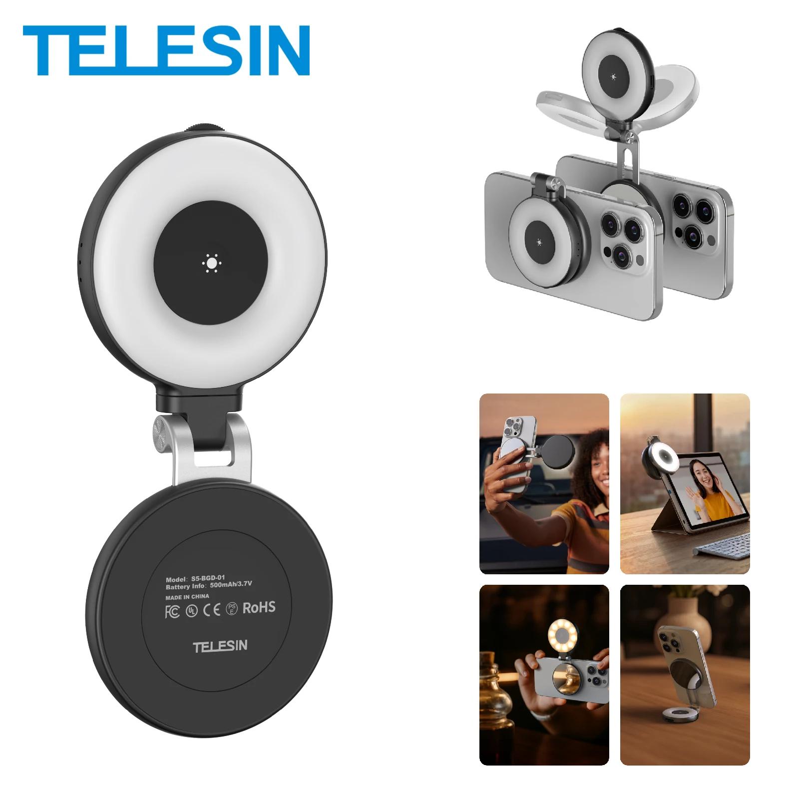 TELESIN Luz de preenchimento magnética Mini SSelfie Ring Fill Light 3 modos com luz de espelho universal para smartphone Iphone Android