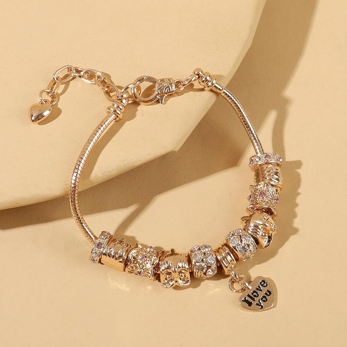 Pulseira de strass incrustada em liga de moda europeia e americana, pulseira de corrente multicamadas simples e conveniente, joias