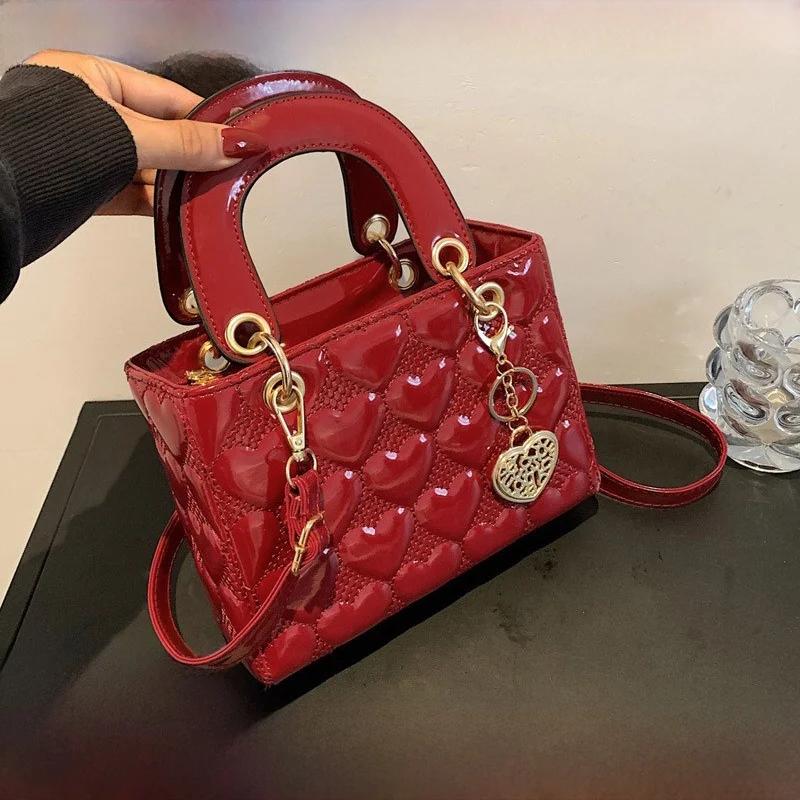 Bolsa de noiva vermelha elegante bolsa de ombro crossbody para mulheres festa de noivado de casamento couro pu bolsa quadrada média com fecho de zíper