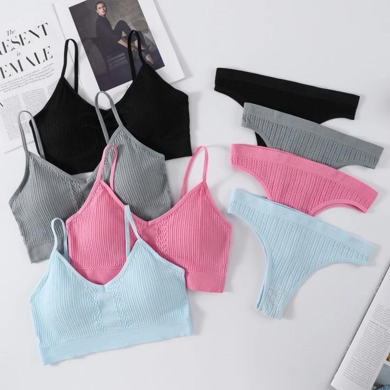 Mulheres sem costura sutiã calcinha conjunto push-up sem fio bralette cuecas de cintura baixa lingerie sexy feminino conforto costela conjunto de roupa interior esportiva