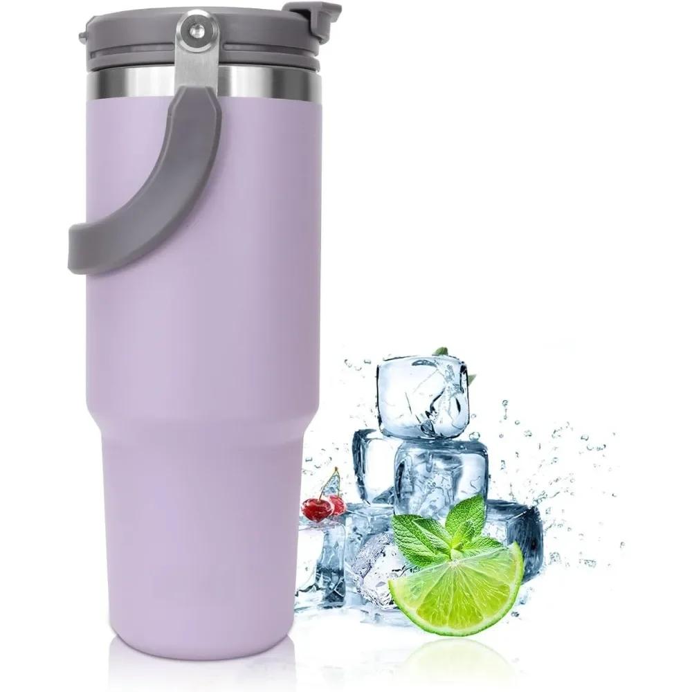 Copo térmico de 900ml com alça, garrafa de água potável isolada de aço inoxidável, garrafa de água a vácuo para escritório, casa, esportes ou carro