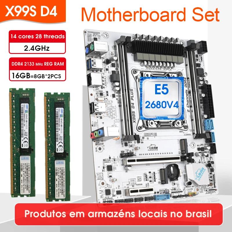 Na brasil x99 d4 placa-mãe conjunto de jogos com cpu e5 2680 v4 e 16gb (2*8g) ddr4 2133mhz recc memória xeon kit placa mãe x99 conjunto