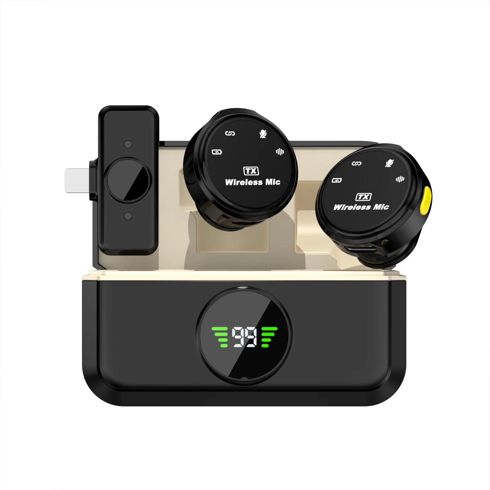 Microfone Lavalier sem fio Condensador Omnidirecional Duplo, Microfone para iPhone, Gravação de vídeo Android