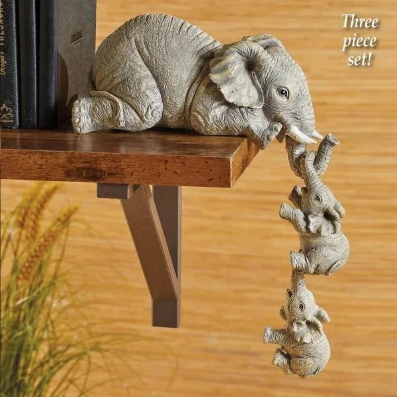 3 pçs/set bonito elefante abraço boneca resina artesanato decoração para casa presente estatuetas decorativas miniaturas acessórios