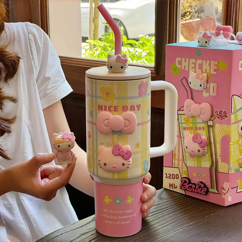 1200ml hellokitty 304 garrafa isolada inoxidável rosa azul grade xícara de café copo frio e quente garrafa de água térmica caneca presente