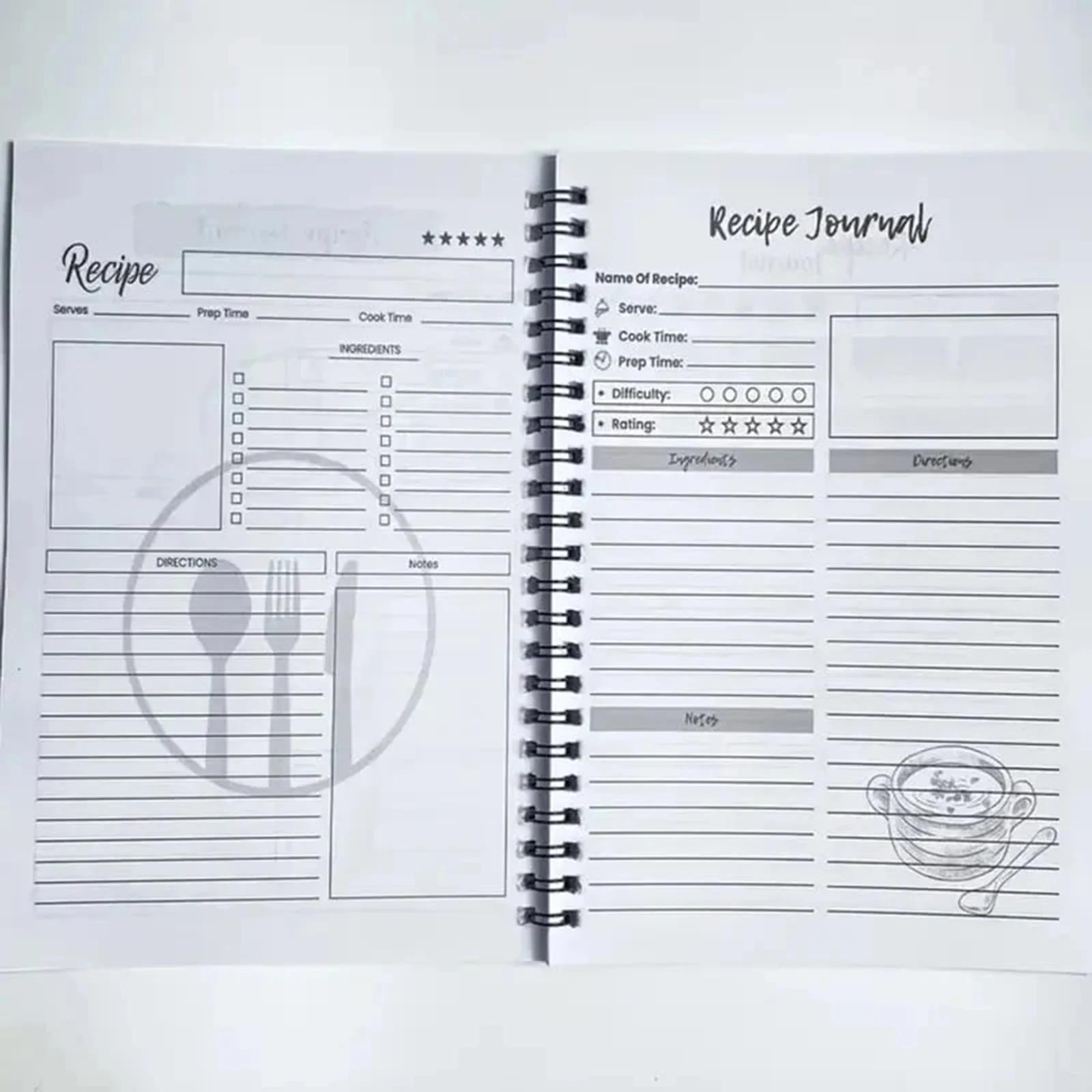 Caderno de receitas em espiral para escrever suas próprias receitas com ilustrações de utensílios de cozinha para mulheres, mães, avós, presentes exclusivos