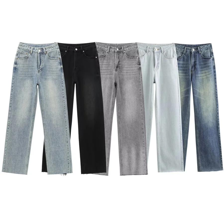 ETJ Jeans de cintura alta de perna larga feminino clássico tudo com cinco bolsos lavado macio e confortável jeans ultra-longo6045022