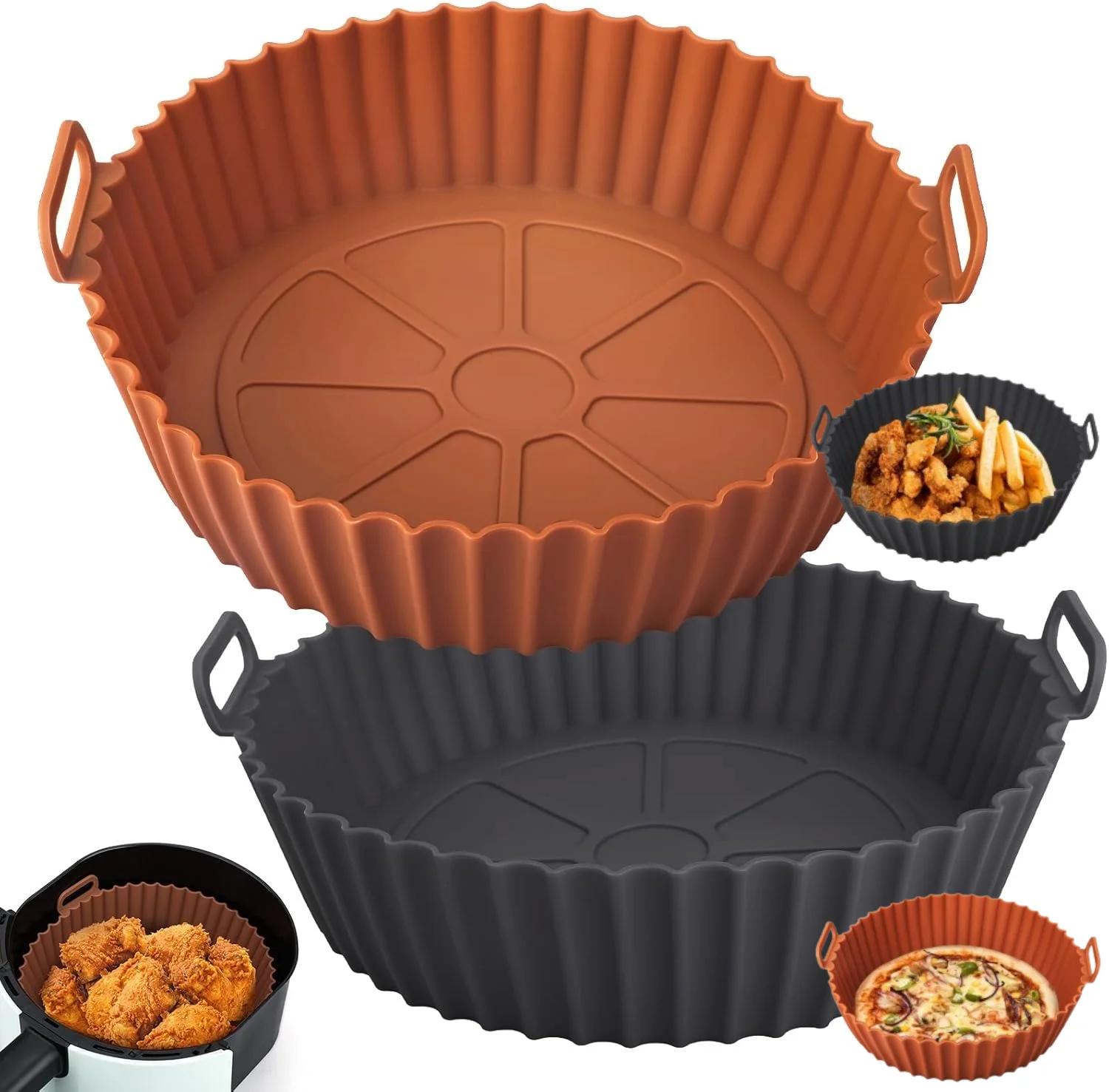 Airfryer cesta de silicone reutilizável bandeja de cozimento molde de silicone para airfrer pizza frango frito cesta fritadeira de ar forros acessórios