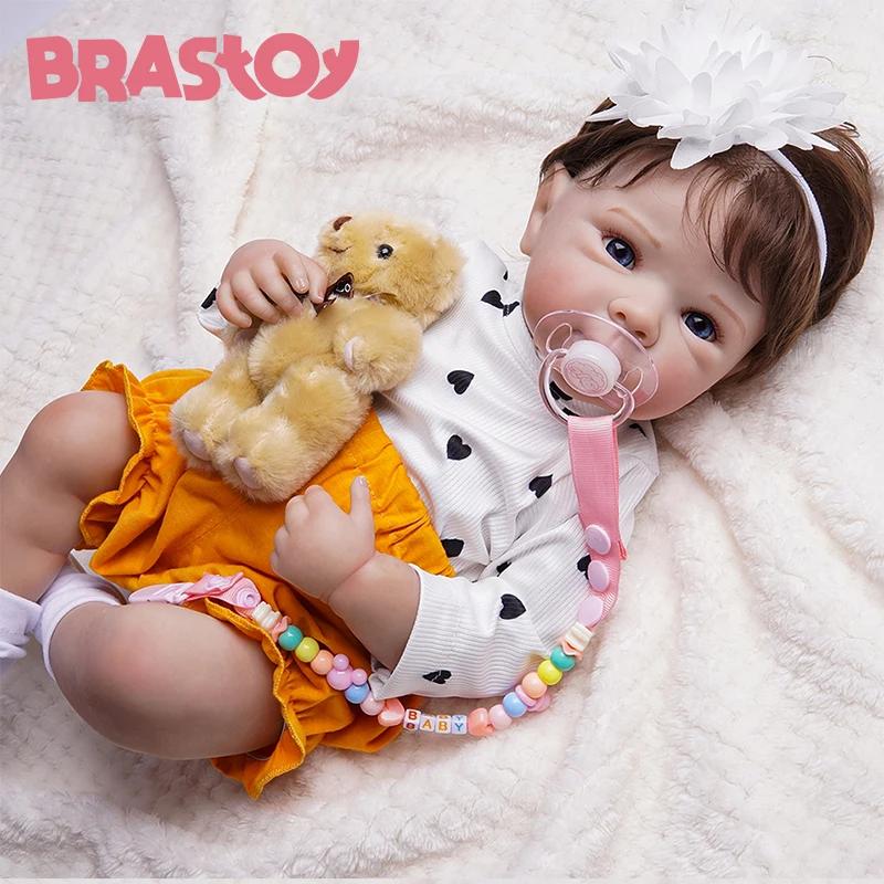 BRASTOY Boneca Bebê Reborn  Menina 48cm Pintada Realista Corpo de Silicone Pode Tomar Banho