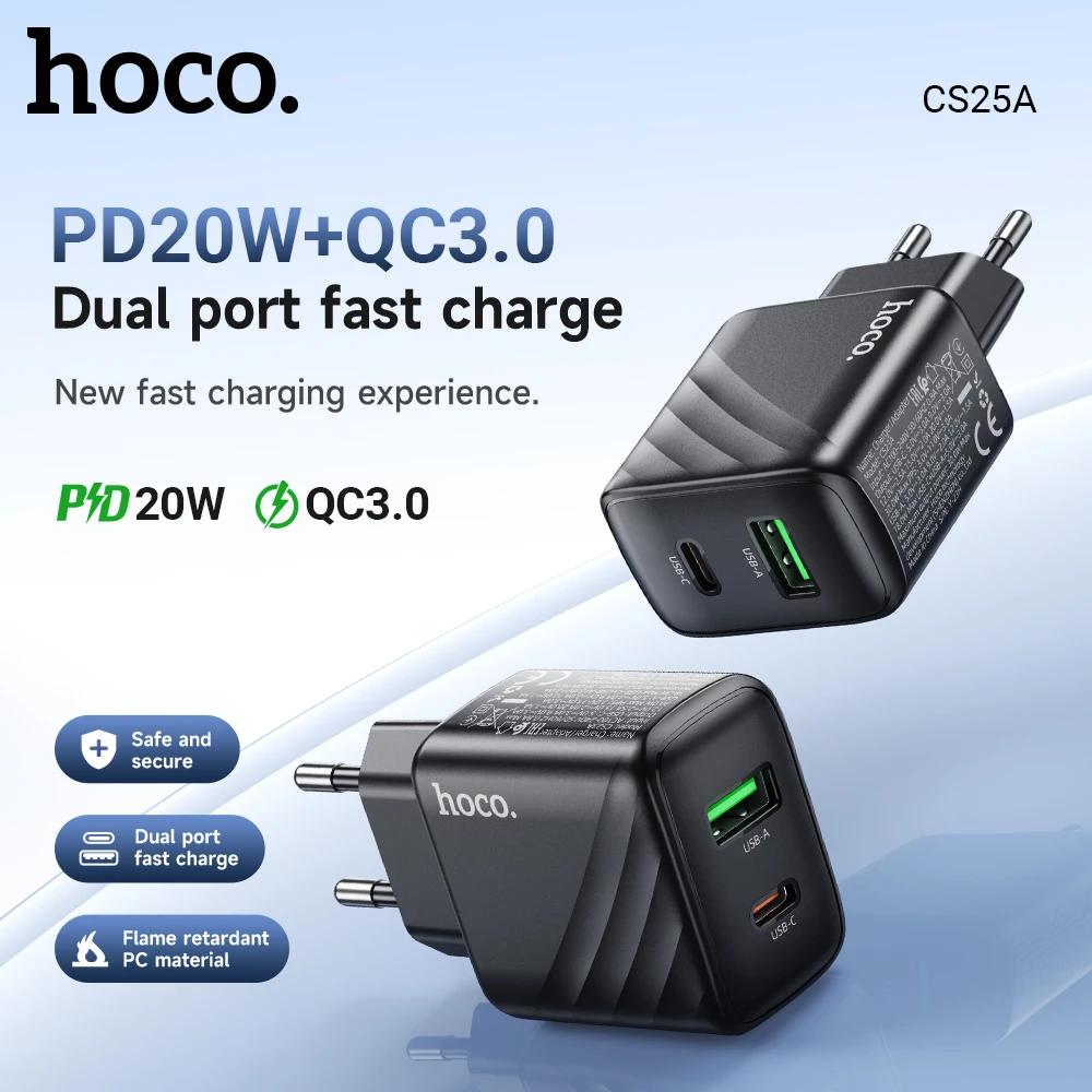 Carregador USB Tipo C HOCO CS25A 20W com Carregamento Rápido PD e QC 3.0 para iPhone 15/14/13/12 Pro Max Mini e iPad