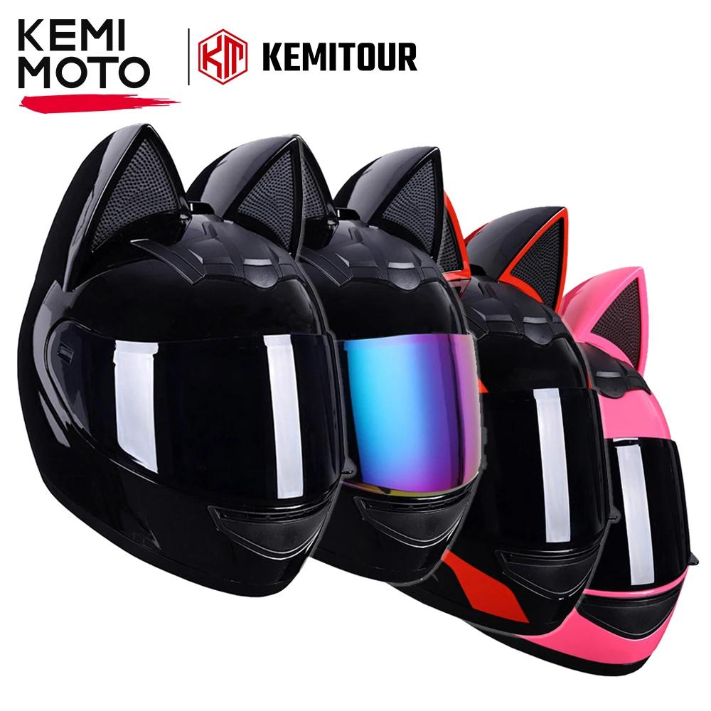 Kemimoto rosto cheio capacete da motocicleta orelha de gato para mulheres motocross moto capacete respirável dot namorada presente